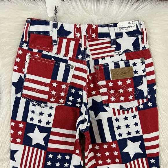 Wrangler Size 25 Star Stripe Patriotic Westward 626 Boot Cut Denim Jeans - Picture 8 of 10